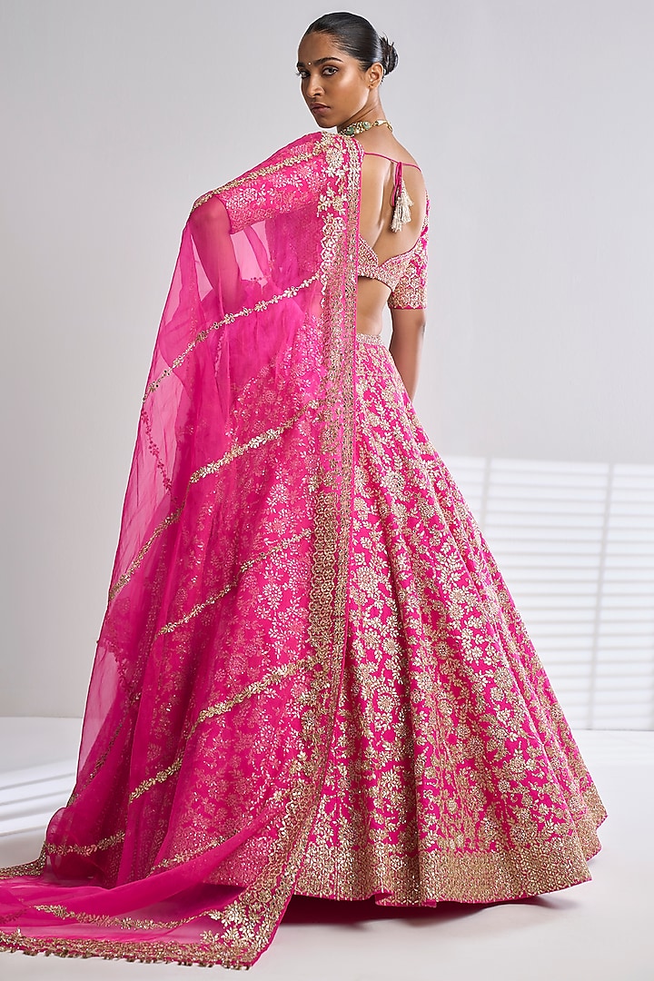 Pink Raw Silk Gota Patti Embroidered Bridal Lehenga Set by Seema Gujral at Pernia's Pop Up Shop