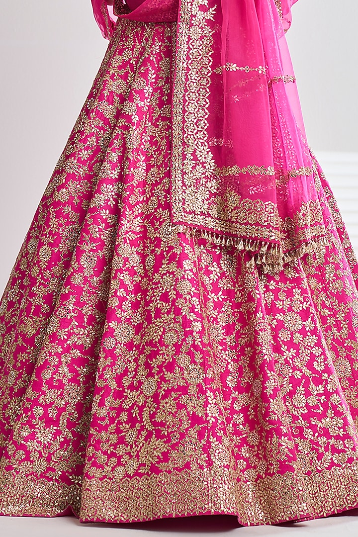 Pink Raw Silk Gota Patti Embroidered Bridal Lehenga Set by Seema Gujral at Pernia's Pop Up Shop