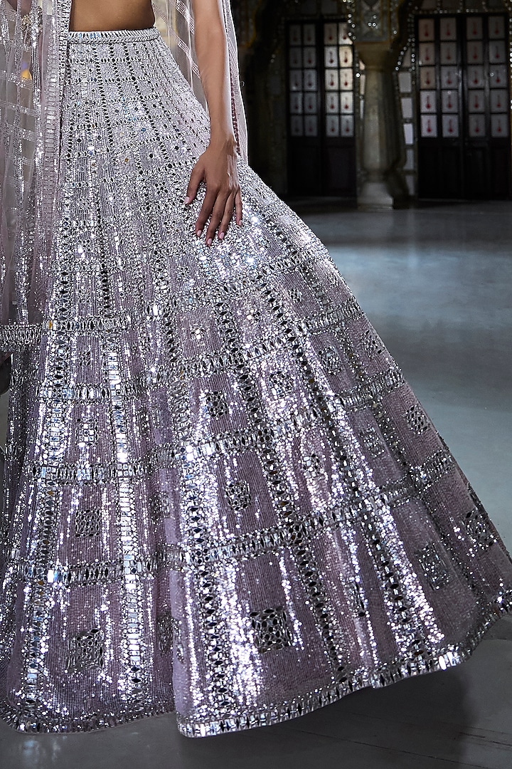 Rose Gold Net Mirror Work Bridal Lehenga Set by Seema Gujral at Pernia's Pop Up Shop
