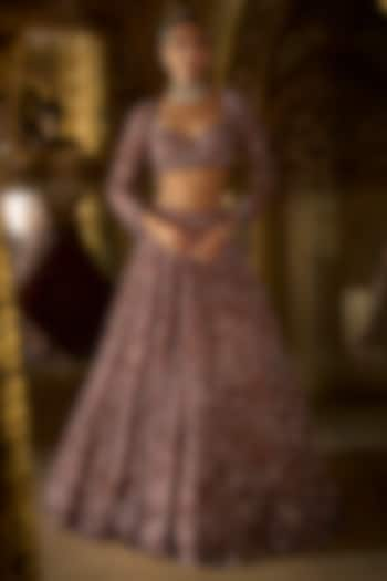 Plum Net Crystal Embroidered Bridal Lehenga Set by Seema Gujral at Pernia's Pop Up Shop