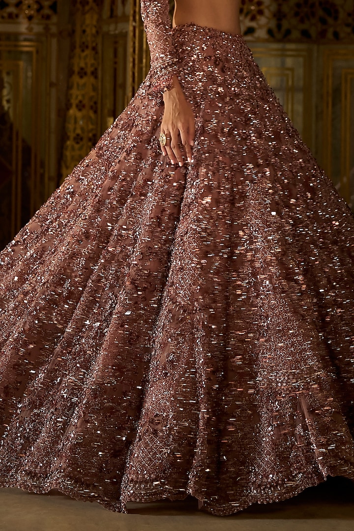 Plum Net Crystal Embroidered Bridal Lehenga Set by Seema Gujral at Pernia's Pop Up Shop