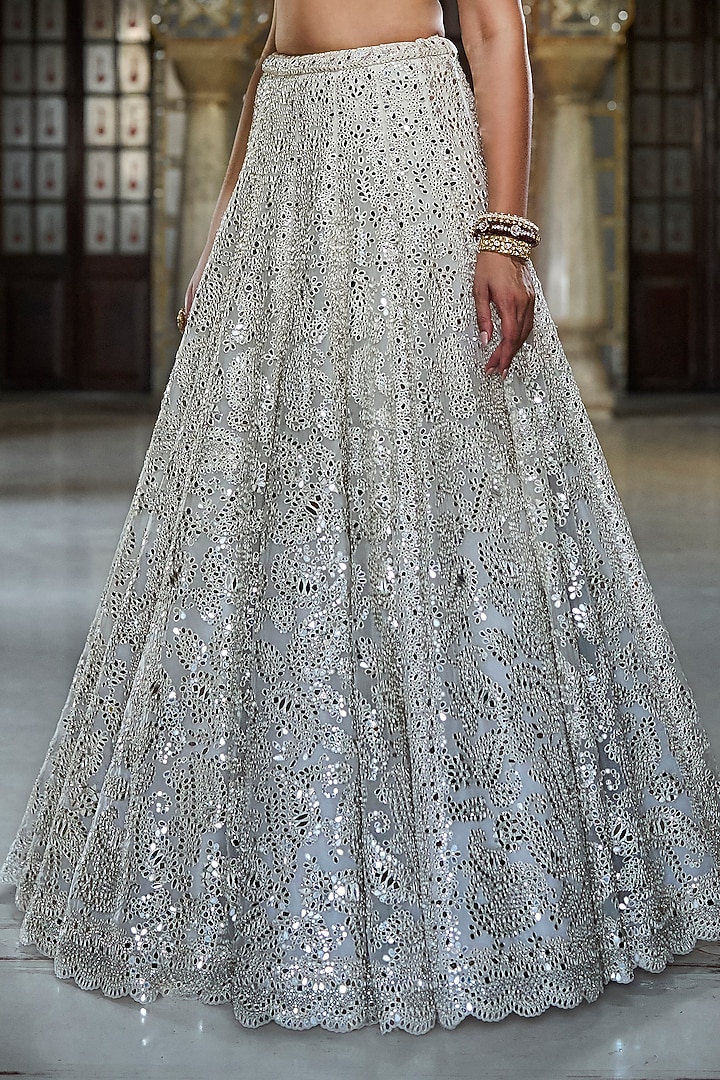 Ivory Organza Mirror Work Bridal Lehenga Set by Seema Gujral at Pernia's Pop Up Shop