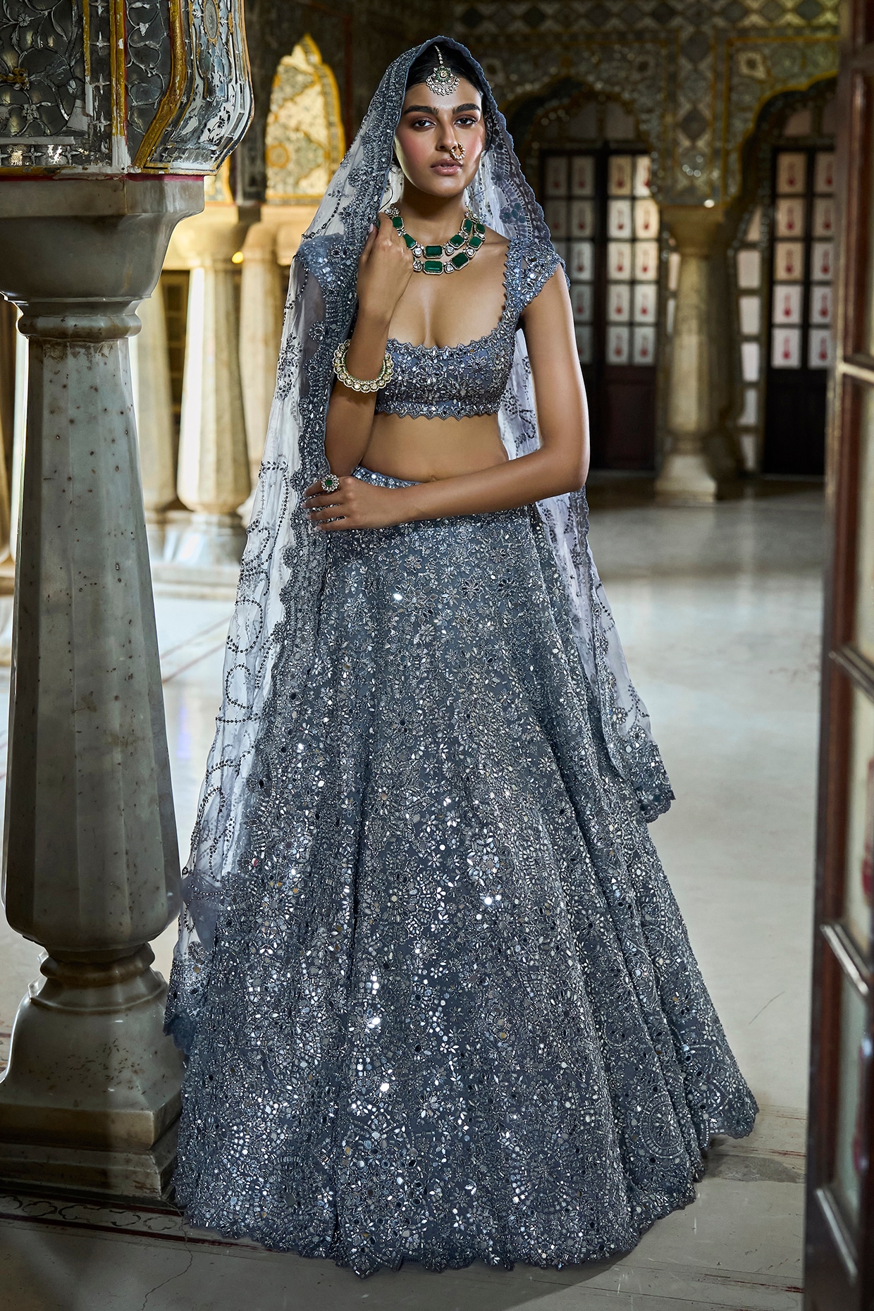 bridal lehenga in grey colour