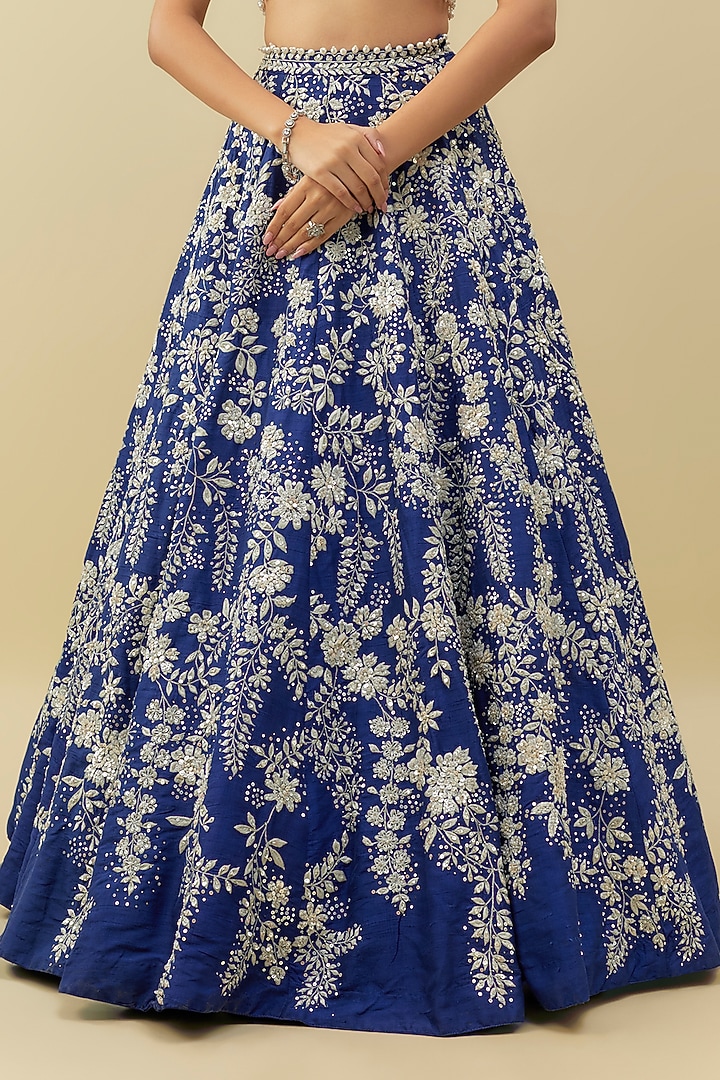 Cobalt Blue Raw Silk Sequins Embroidered Bridal Lehenga Set by Seema Gujral at Pernia's Pop Up Shop