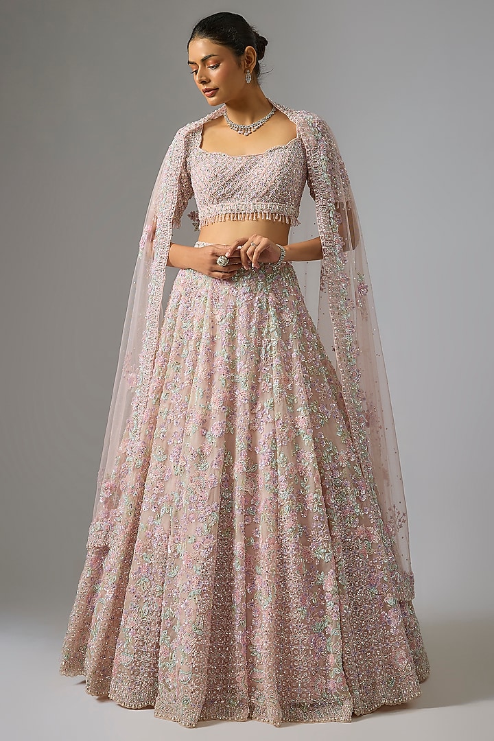 Rose Pink Organza Sequin Embroidered Bridal lehenga for 22 Lehenga Set by Seema Gujral at Pernia's Pop Up Shop