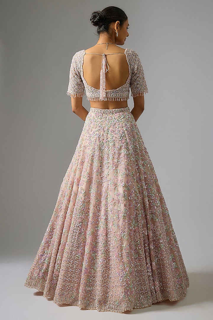 Rose Pink Organza Sequin Embroidered Bridal Lehenga Set by Seema Gujral at Pernia's Pop Up Shop