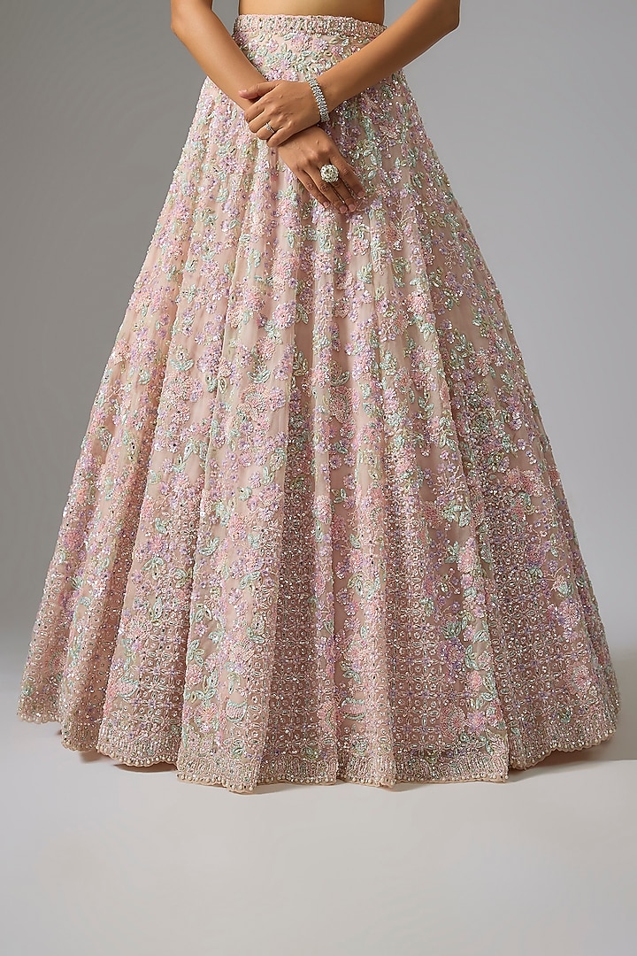 Rose Pink Organza Sequin Embroidered Bridal Lehenga Set by Seema Gujral at Pernia's Pop Up Shop