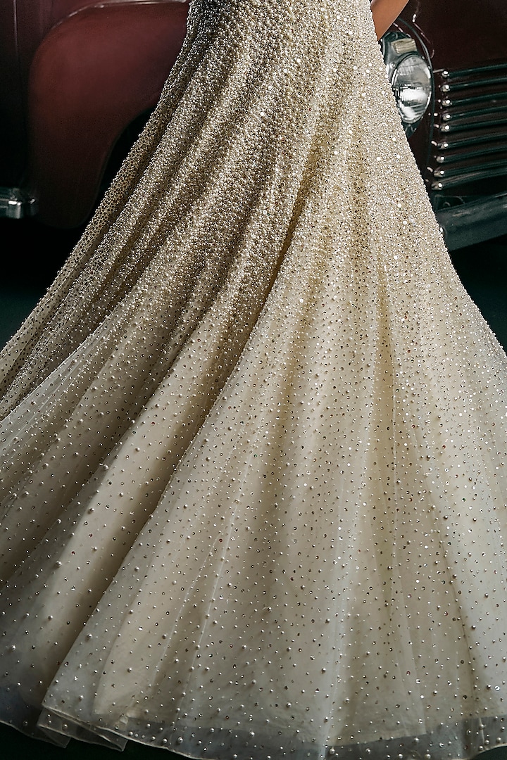 Ivory Net Off-Shoulder Bridal Gown by Seema Gujral at Pernia's Pop Up Shop