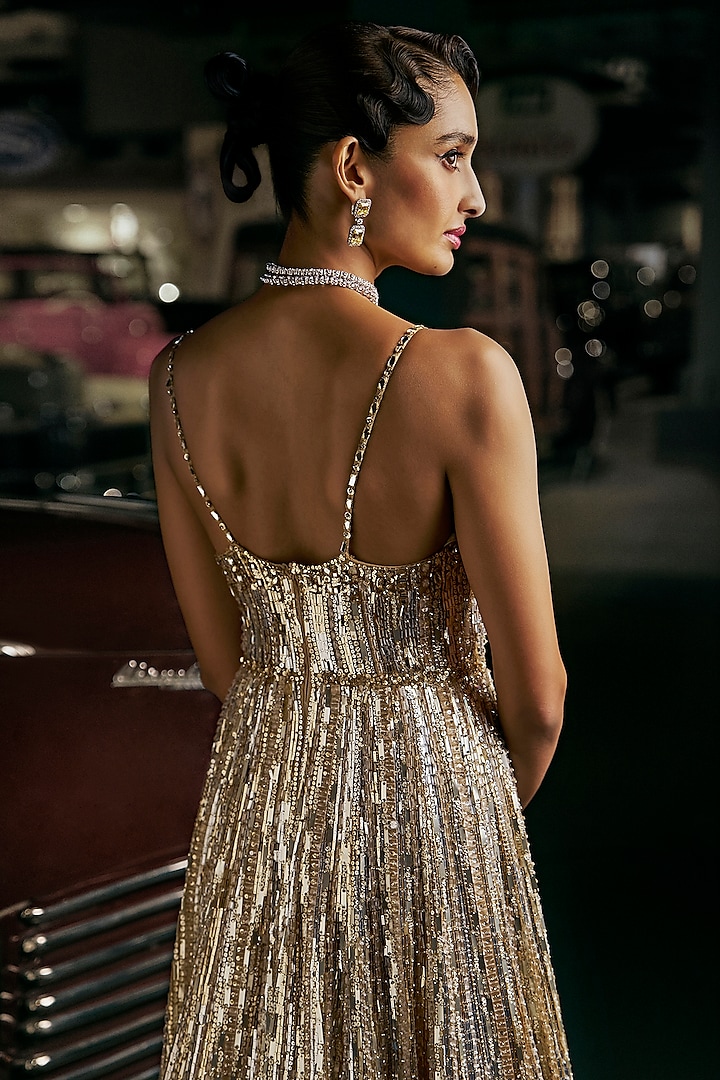 Silver & Gold Net Sequins Embroidered Bridal Gown by Seema Gujral at Pernia's Pop Up Shop