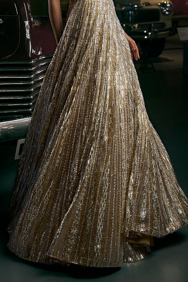 Silver & Gold Net Sequins Embroidered Bridal Gown by Seema Gujral at Pernia's Pop Up Shop