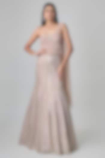 Nude Net Embroidered Skirt Bridal Saree Set by Seema Gujral at Pernia's Pop Up Shop