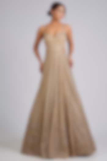 Champagne Gold Net Bridal Gown by Seema Gujral at Pernia's Pop Up Shop