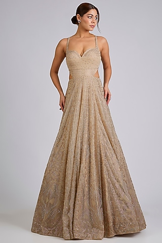 Champagne Gold Net Gown by Seema Gujral