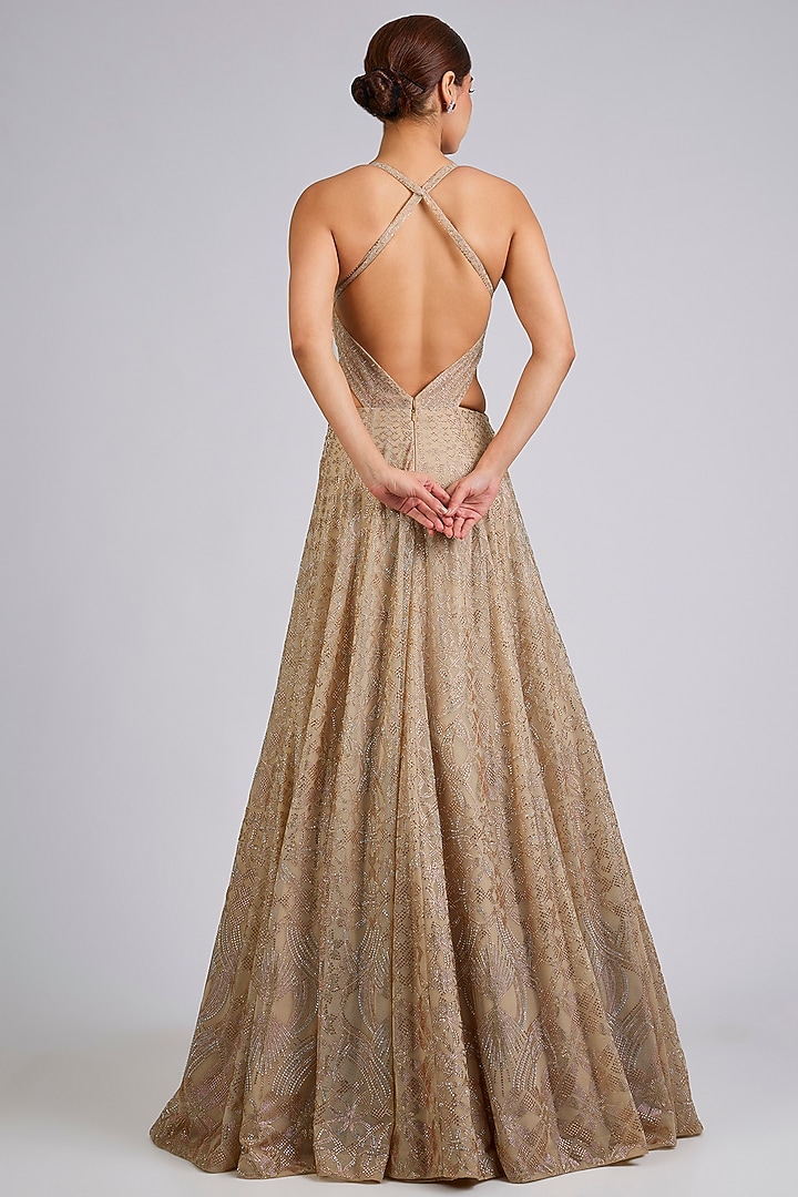 Champagne Gold Net Bridal Gown by Seema Gujral at Pernia's Pop Up Shop