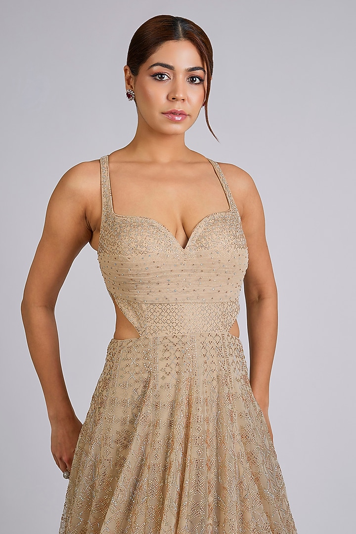 Champagne Gold Net Bridal Gown by Seema Gujral at Pernia's Pop Up Shop