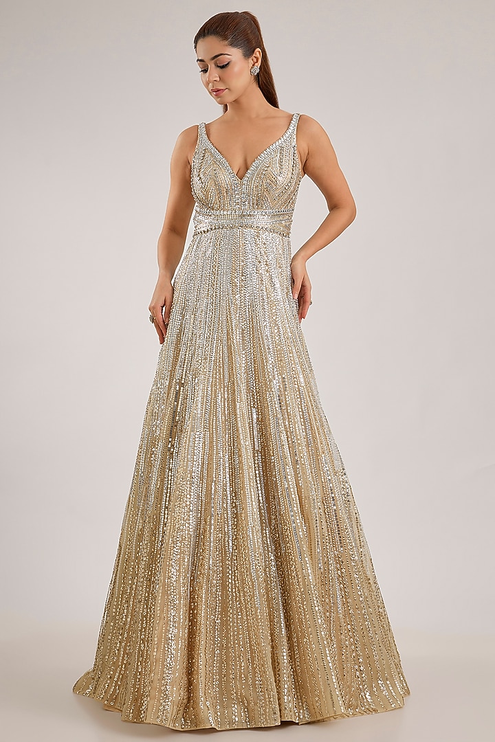 Beige Net Bridal Gown by Seema Gujral at Pernia's Pop Up Shop