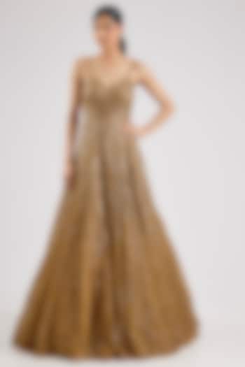 Antique Gold Net Bridal Gown by Seema Gujral at Pernia's Pop Up Shop