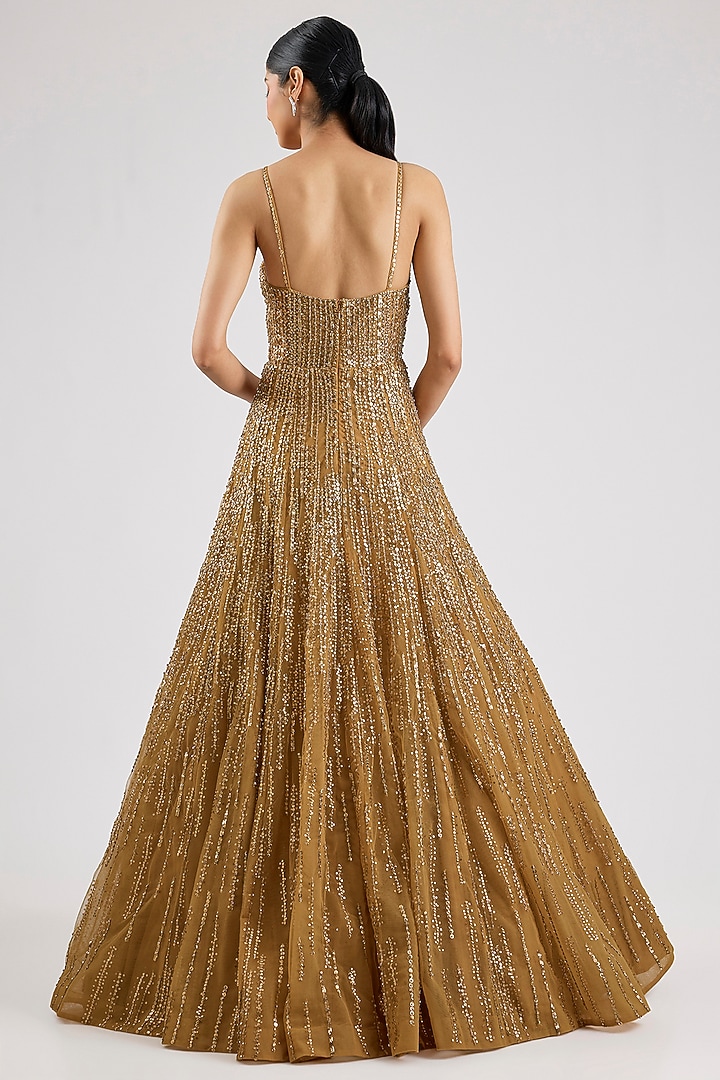 Antique Gold Net Bridal Gown by Seema Gujral at Pernia's Pop Up Shop