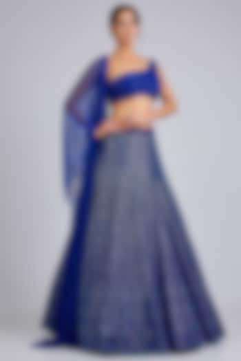 Blue Net Bridal Lehenga Set by Seema Gujral at Pernia's Pop Up Shop
