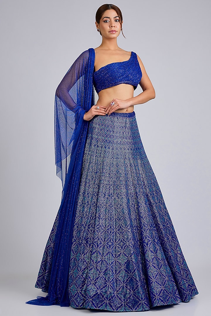 Blue Net Bridal Lehenga Set by Seema Gujral at Pernia's Pop Up Shop