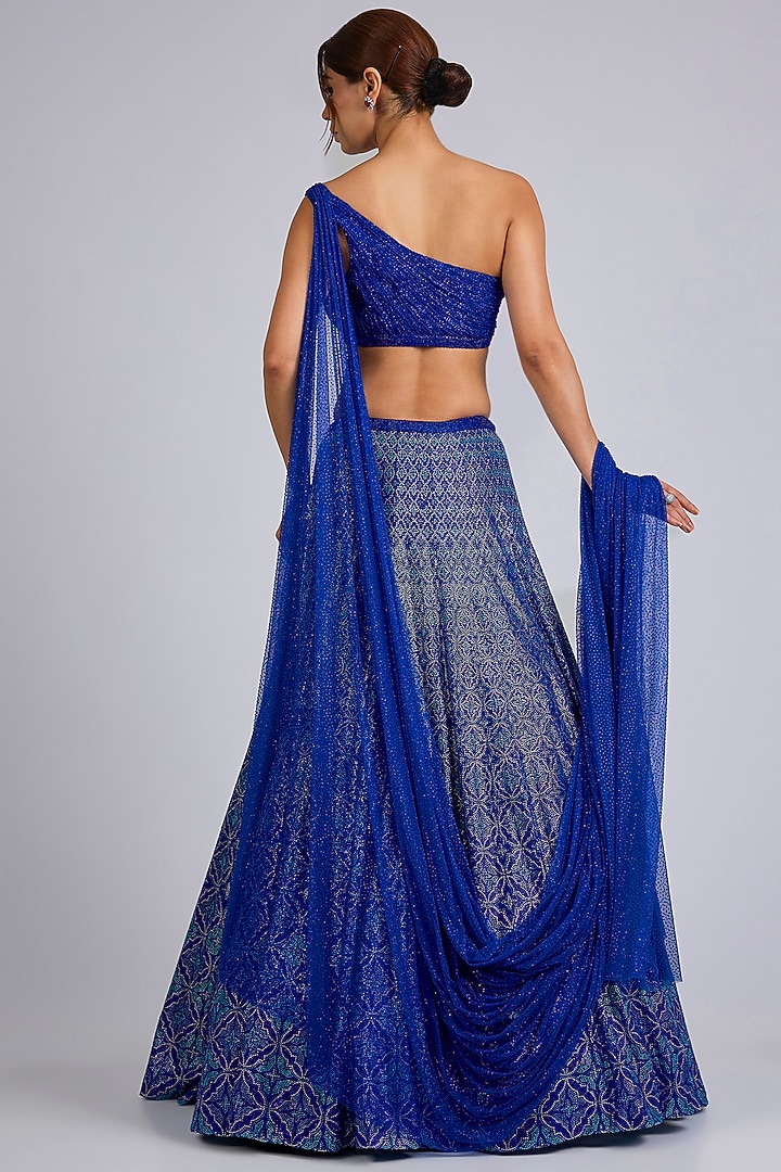 Blue Net Bridal Lehenga Set by Seema Gujral at Pernia's Pop Up Shop