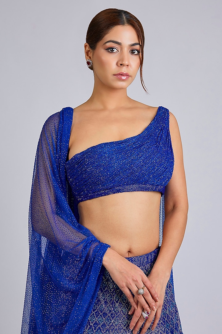 Blue Net Bridal Lehenga Set by Seema Gujral at Pernia's Pop Up Shop