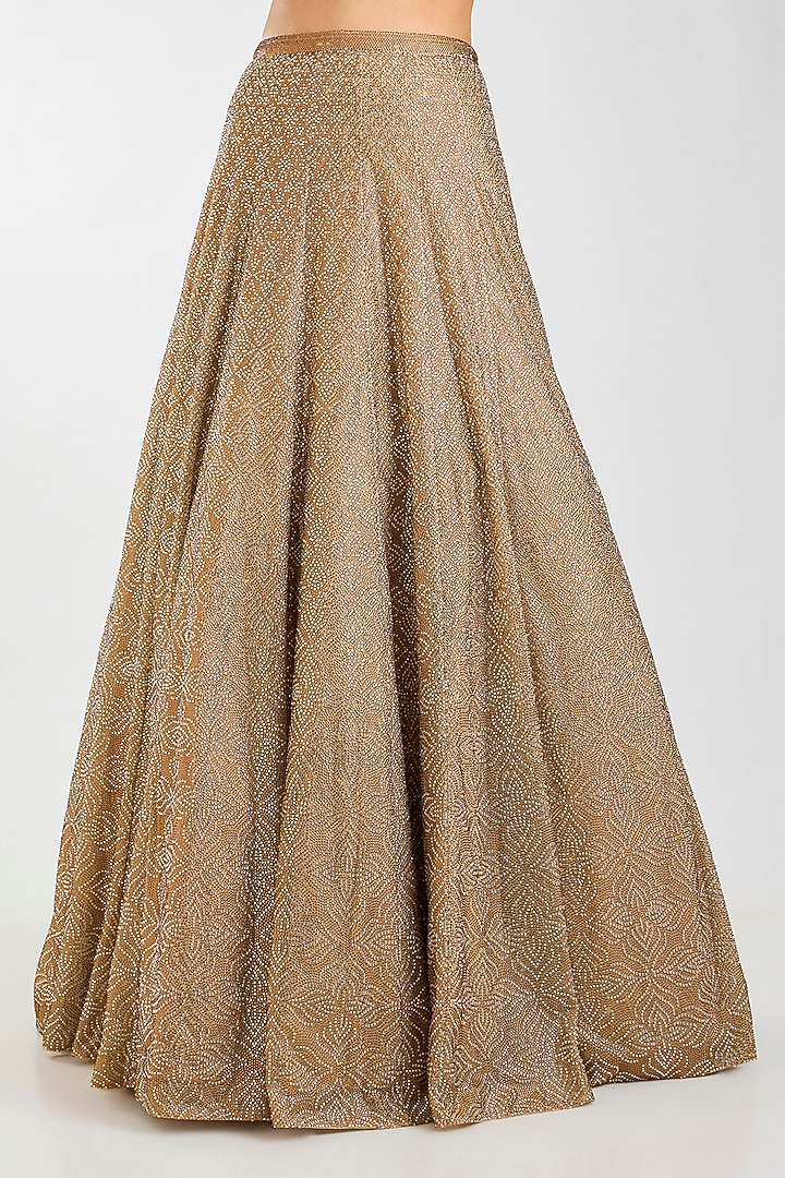 Antique Gold Net Embroidered Bridal Lehenga Set by Seema Gujral at Pernia's Pop Up Shop