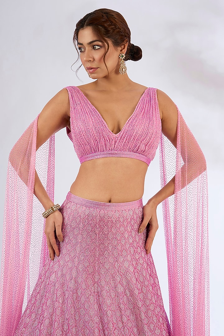 Pink Net Bridal Lehenga Set by Seema Gujral at Pernia's Pop Up Shop