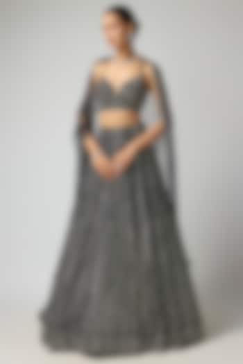 Black Raw Silk Embroidered Bridal Lehenga Set by Seema Gujral at Pernia's Pop Up Shop