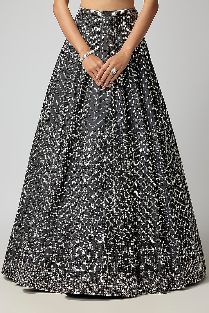 Black Raw Silk Embroidered Bridal Lehenga Set by Seema Gujral at Pernia's Pop Up Shop