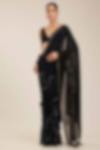 Black Georgette Embroidered Reception Saree Set by Seema Gujral at Pernia's Pop Up Shop