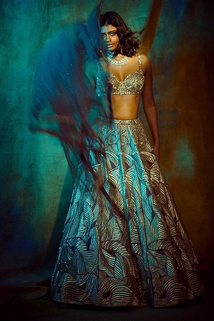 Dusty Mauve Embroidered Bridal Lehenga Set by Seema Gujral at Pernia's Pop Up Shop
