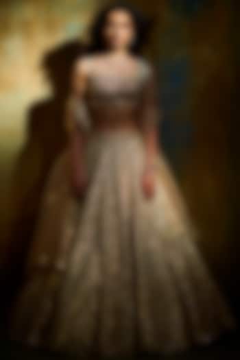 Blush Pink Metallic Embroidered Wedding Lehenga Set by Seema Gujral at Pernia's Pop Up Shop