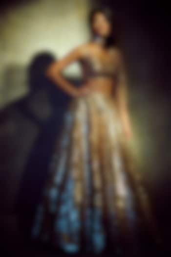 Copper Applique Embroidered Wedding Lehenga Set by Seema Gujral at Pernia's Pop Up Shop