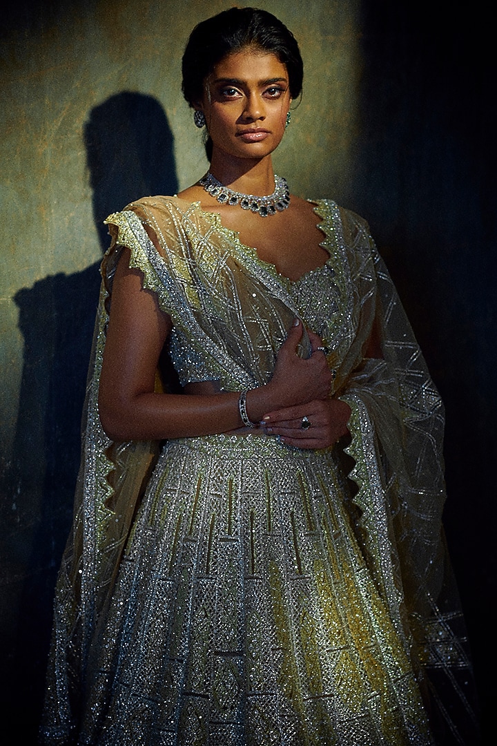 Silver Embroidered Bridal Lehenga Set by Seema Gujral at Pernia's Pop Up Shop