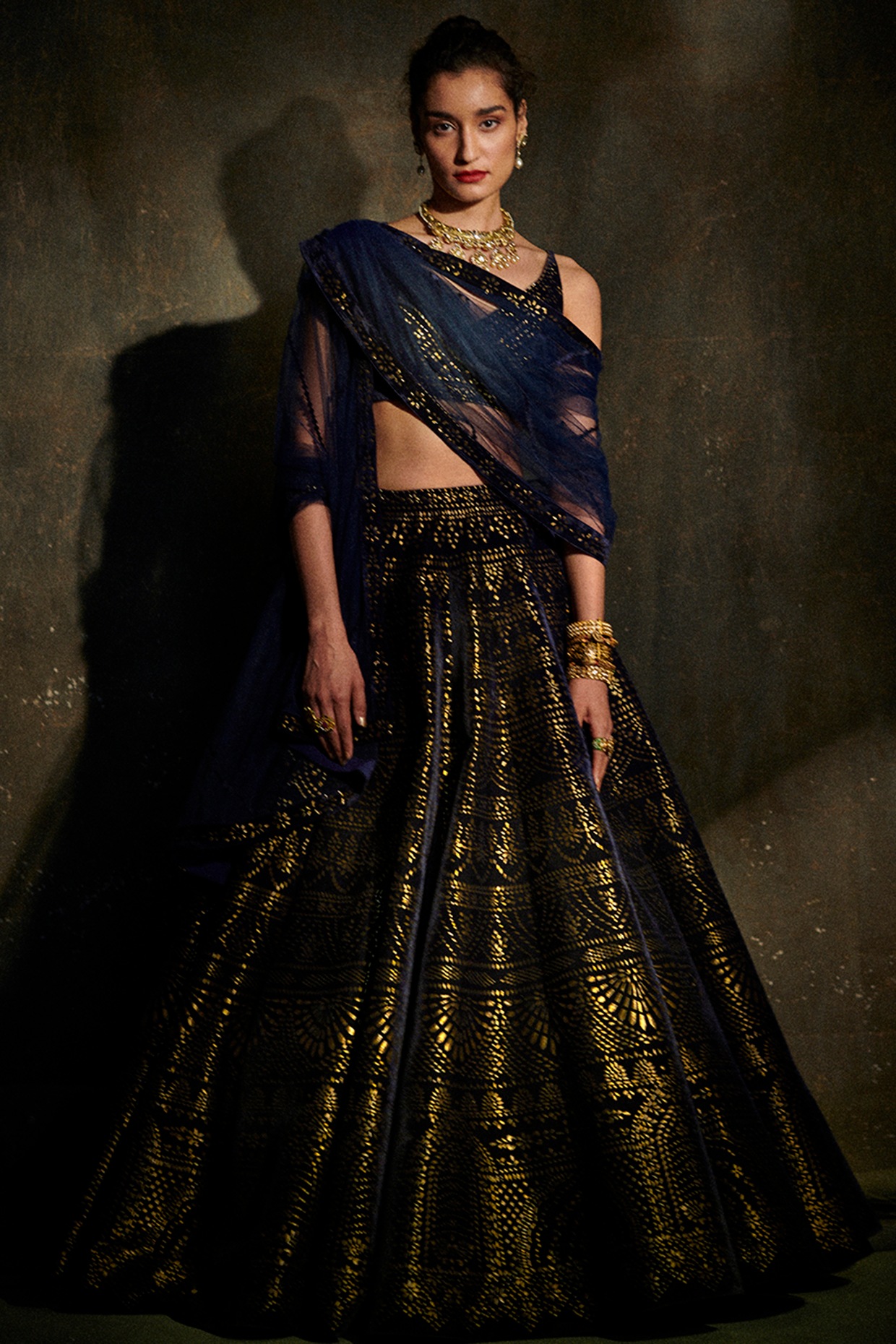 Buy Vine Pattern Golden Sequins Black Silk Lehenga Choli Set Online At Zeel  Clothing