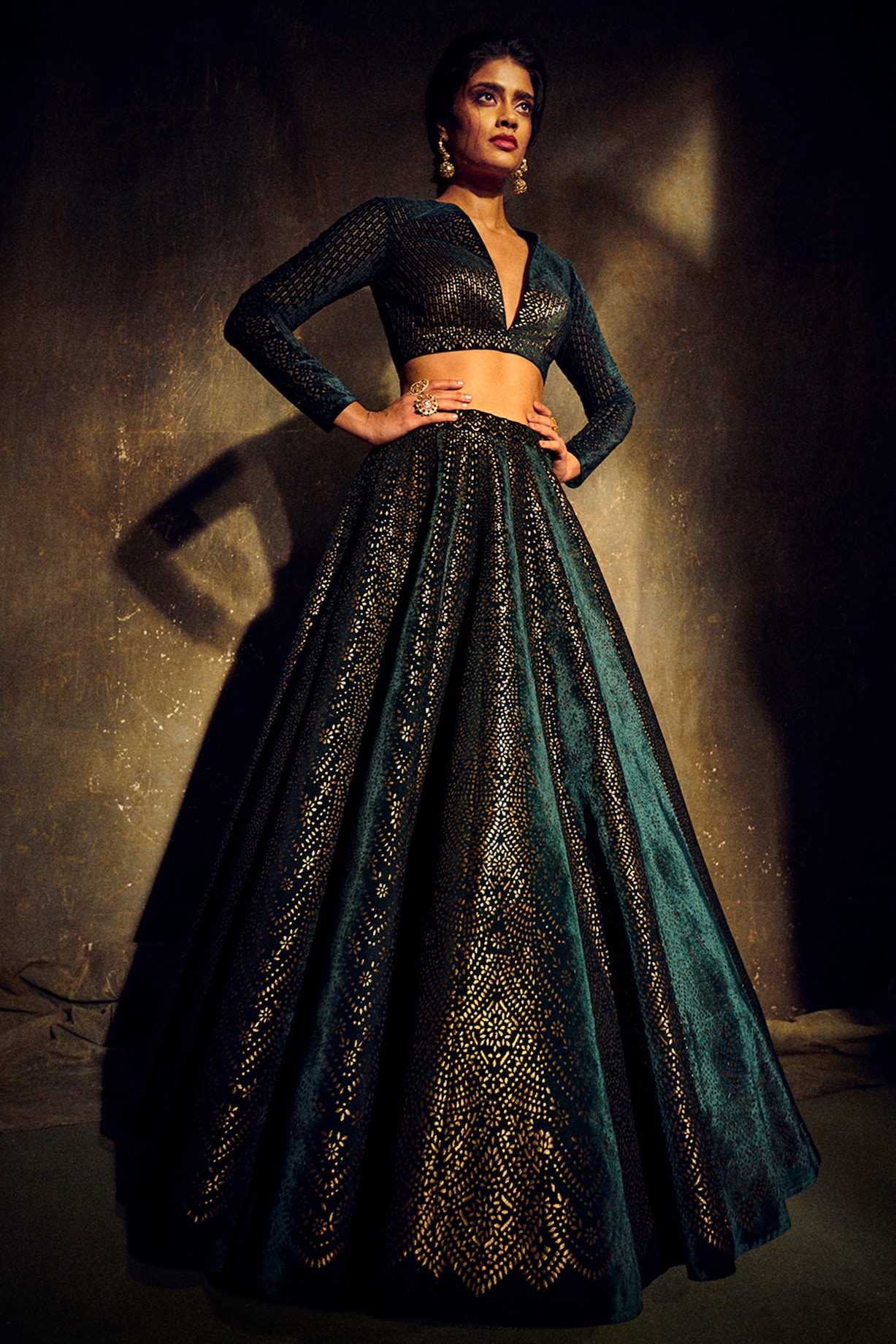 Emerald Green Embroidered Lehenga Set Design by Seema Gujral at Pernia's  Pop Up Shop 2024