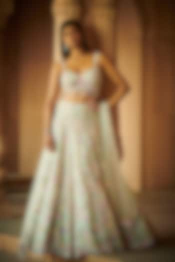 Pale Green Embroidered Bridal Lehenga Set by Seema Gujral at Pernia's Pop Up Shop