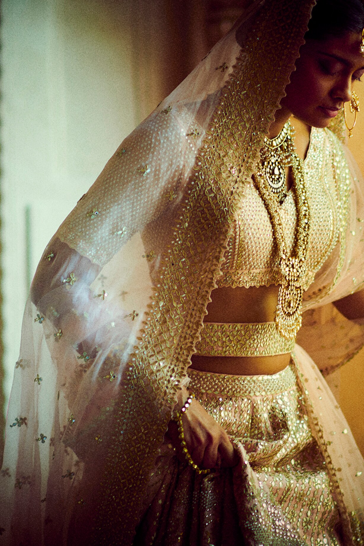 Pink & Orange Pearl Embroidered Lehenga Set main image 0