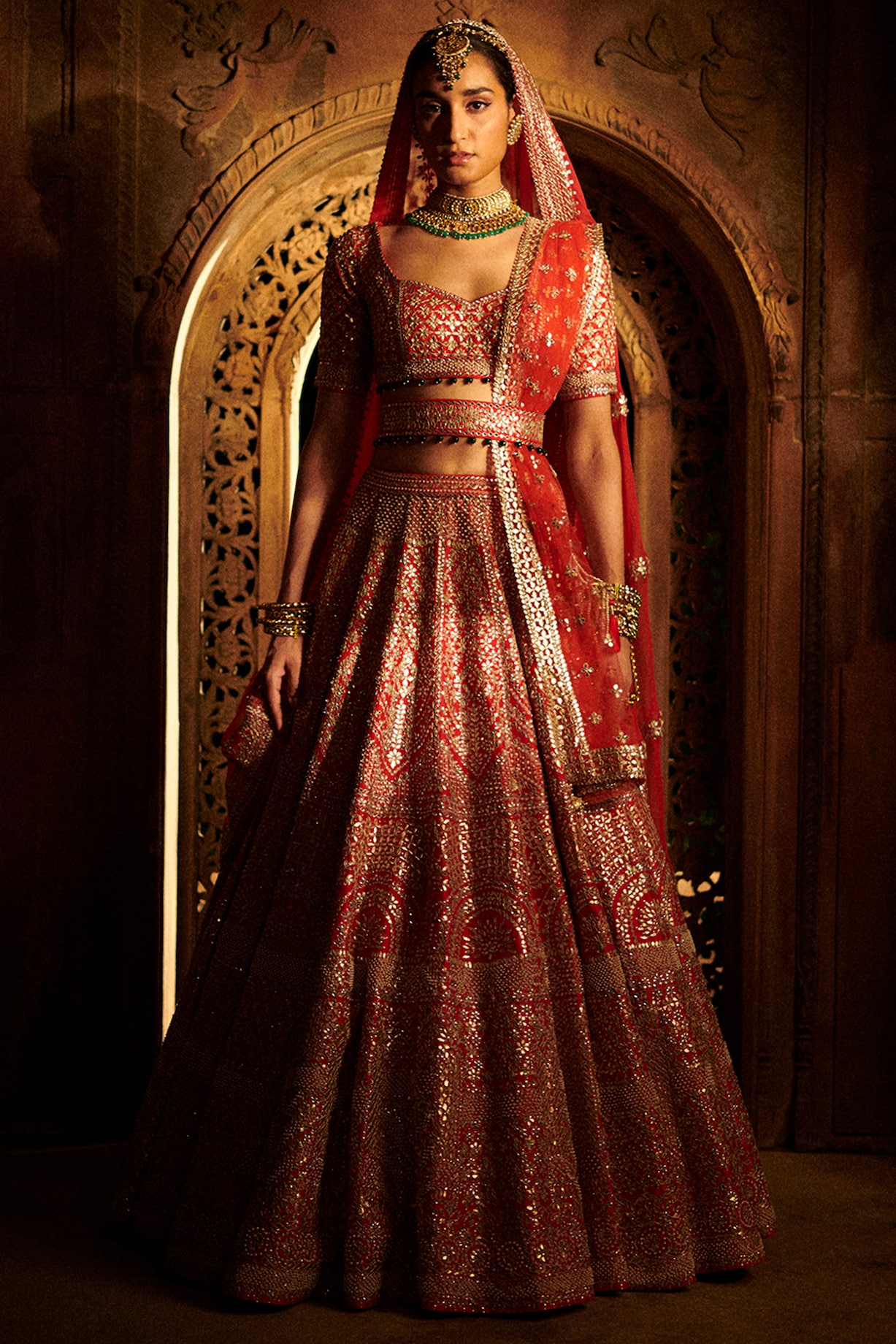 Crimson Red Embroidered Readymade Lehenga