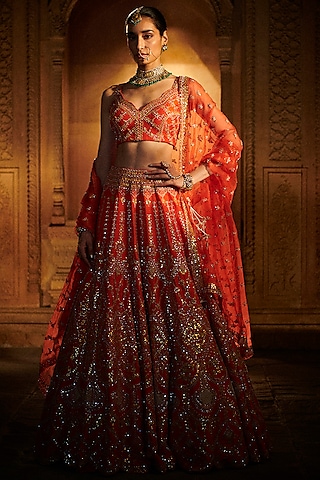 Orange Embroidered Lehenga Set by Seema Gujral