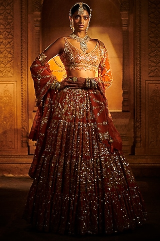 Royal Rust Embroidered Lehenga Set by Seema Gujral
