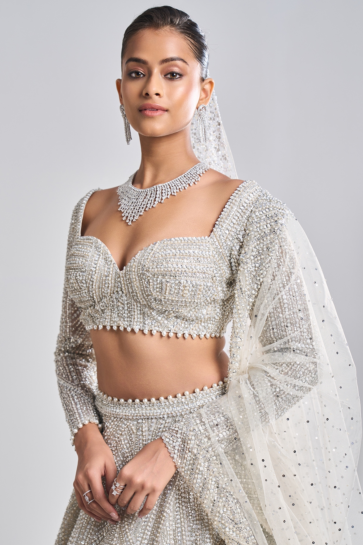 Buy Silver Lycra Embroidered Embellished Mermaid Lehenga With Blouse For  Women by Niamh By Kriti Online at Aza Fashions.