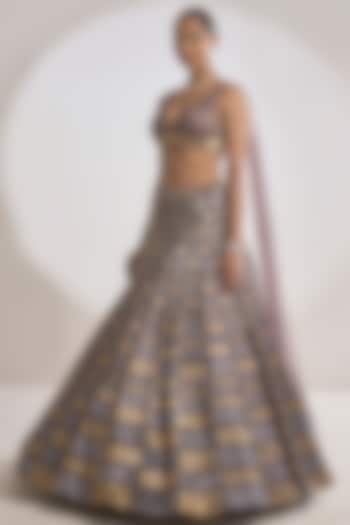 Grey Net Sequins Embroidered Lehenga Set by Seema Gujral