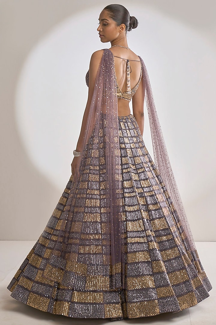 Grey Net Sequins Embroidered Bridal Lehenga Set by Seema Gujral at Pernia's Pop Up Shop