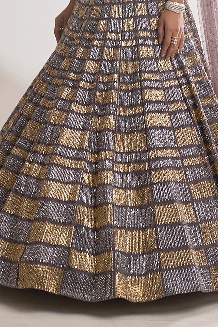 Grey Net Sequins Embroidered Bridal Lehenga Set by Seema Gujral at Pernia's Pop Up Shop