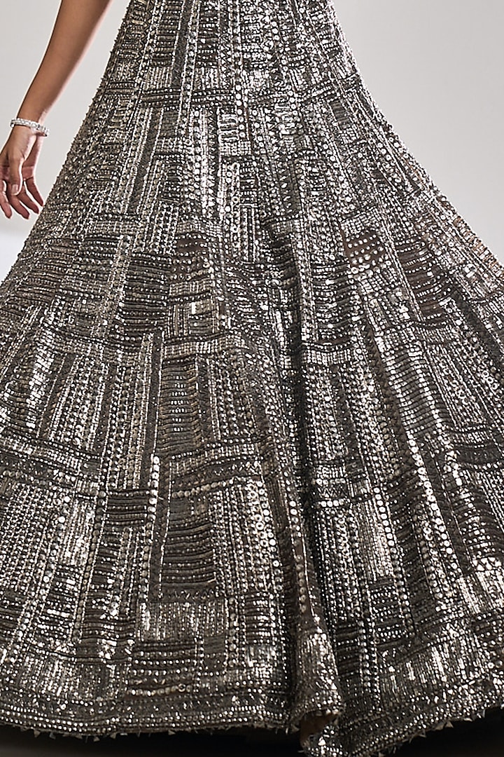 Gunmetal Net Sequins Embroidered Bridal Lehenga Set by Seema Gujral at Pernia's Pop Up Shop