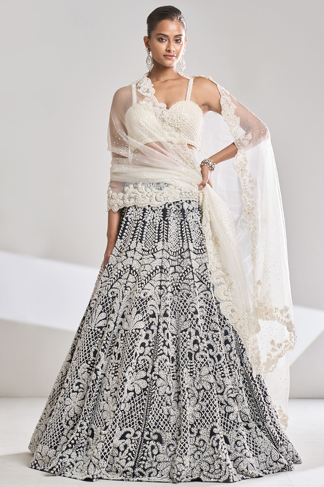 Beautiful Black And White Heavy Designer Lehenga For Wedding