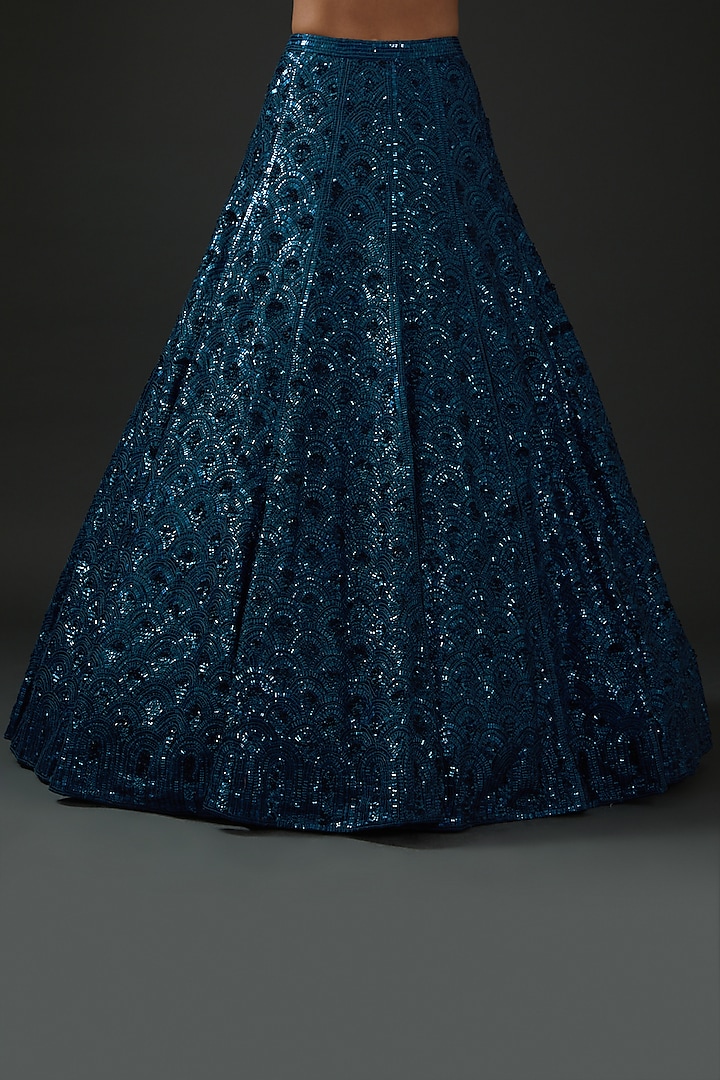 Cobalt Blue Net Sequins Embroidered Bridal Lehenga Set by Seema Gujral at Pernia's Pop Up Shop