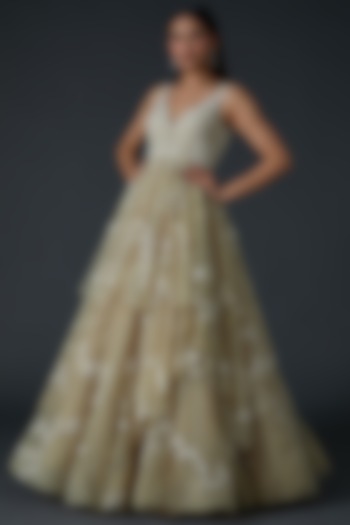 Nude Net Sequins Embroidered Wedding Gown by Seema Gujral at Pernia's Pop Up Shop